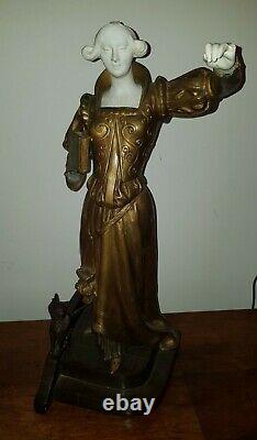 Lamp Woman In Regular And Biscuit Sign Sanson Baleste, Bronze Chryselephantine