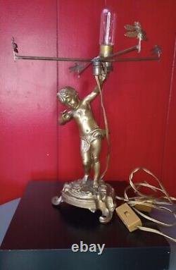 Lamp signed FARBEL angel cherub art deco bronze brass