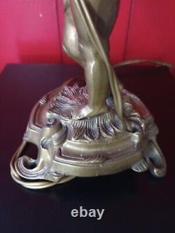 Lamp signed FARBEL angel cherub art deco bronze brass