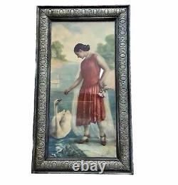 Large Art Deco Chromolithograph Signed Lacroix Geneva Framed