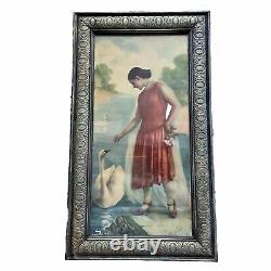 Large Art Deco Chromolithograph Signed Lacroix Geneva Framed