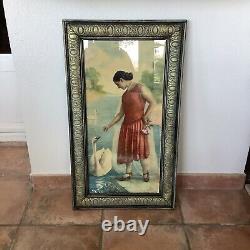 Large Art Deco Chromolithograph Signed Lacroix Geneva Framed