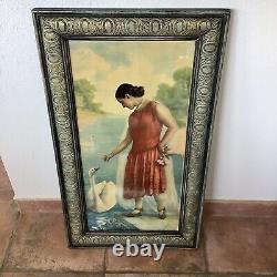 Large Art Deco Chromolithograph Signed Lacroix Geneva Framed