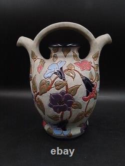 Large Art Deco Enameled Flower Pitcher Vase signed Amphora Czech Republic