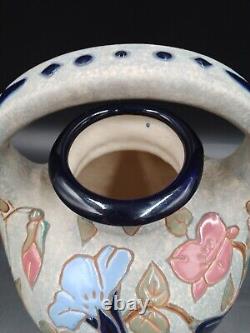 Large Art Deco Enameled Flower Pitcher Vase signed Amphora Czech Republic