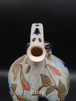 Large Art Deco Enameled Flower Pitcher Vase signed Amphora Czech Republic