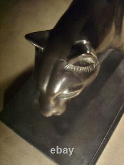 Large Art Deco Panther Cast Iron Art Signed Mr. Leducq Statue Sculpture 1930