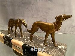 Large Art Deco sculpture of greyhounds on onyx, signed by Salvatore Melani 1902-1934.