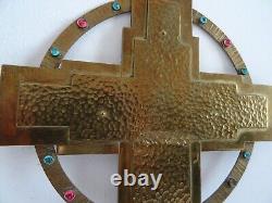 Large Hammered Gilded Bronze Art Deco Cross Crucifix Signed Zenner