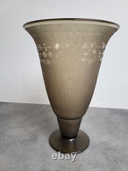 Large Smoked Glass Art Deco Vase Signed Schneider