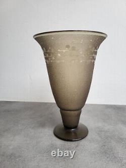 Large Smoked Glass Art Deco Vase Signed Schneider