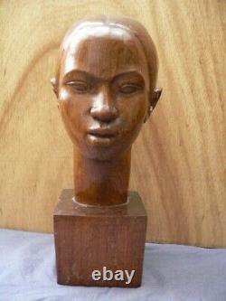 Large Wood Sculpture C. Andrea Art Deco 1930 Wood Statue Enorme Cote Africaniste