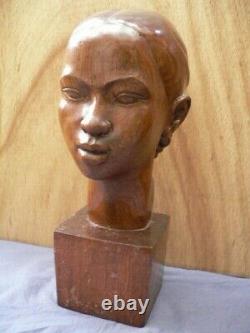 Large Wood Sculpture C. Andrea Art Deco 1930 Wood Statue Enorme Cote Africaniste