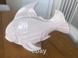 Large cracked ceramic fish signed Le Jan, Art Deco 1930, Saint Clément