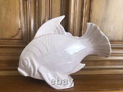 Large cracked ceramic fish signed Le Jan, Art Deco 1930, Saint Clément