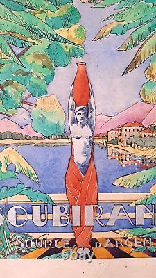 Large drawing signed original Art Deco illustration advertising poster nude model
