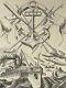 Large Engraving Liner 1919 Signed Marine Coat Of Arms Anchor And Harpoons Art Deco