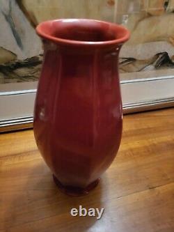 Large red earthenware vase with 6 sides, signed Paul Milet / Art Deco / 29 cm