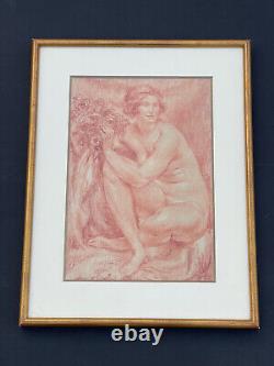 Large sanguine engraving of Richard Guino's female nude Art Deco