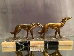 Large sculpture of greyhounds on onyx Art Deco signed Salvatore MELANI 1902-1934