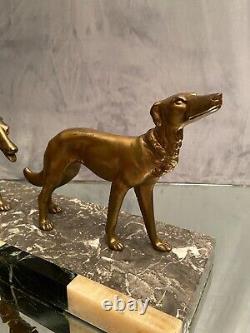 Large sculpture of greyhounds on onyx Art Deco signed Salvatore MELANI 1902-1934