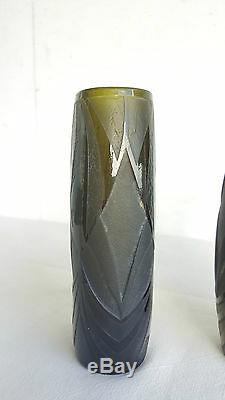 Legras Pair Of Vases Early Twentieth Grave Sign Acid Vase Soliflore Glass Art Deco