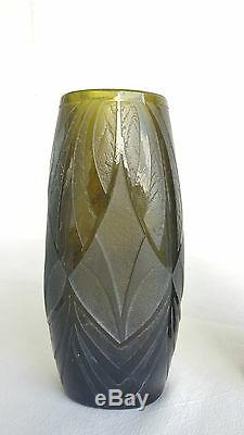 Legras Vases Pair Of Early Twentieth Sign Grave Acid Glass Vase Soliflore Art Deco