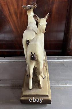Lemanceau Sculpture Animalal Ceramic Art Deco 1930 Signed Antelope Gazelle