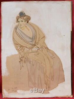 Leo Lele Portrait Drawing Young Woman Arlesienne Arles Table Watercolor Gouache