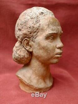 Leon Morice Earth Sculpture Terracotta Portrait African Woman Art Deco Africanism