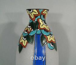 Leune Glassware Art Deco Vase 1930s Glazed Painted Glass Signed Leune