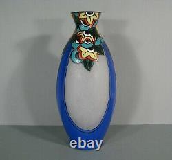 Leune Glassware Art Deco Vase 1930s Glazed Painted Glass Signed Leune