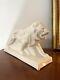 Lion On Deco Pedestal Cracked Ceramic, Signed Nagel, Saint Germain Faience