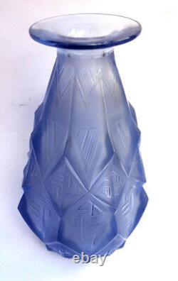 Losange Vase Sabino Art Deco Signed Opalescent Blue