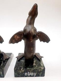 Louis Albert CARVIN Bookends Animal Sculpture Seal Signed Art Deco