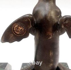 Louis Albert CARVIN Bookends Animal Sculpture Seal Signed Art Deco