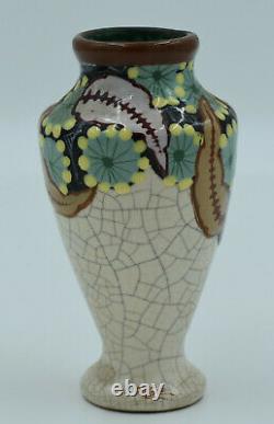 Louis Auguste Dage Art Deco Polychrome Vase Signed Cracked Ceramic
