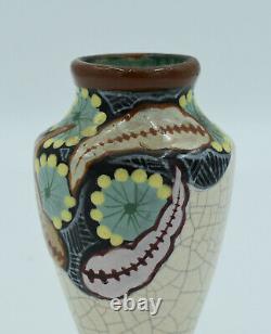 Louis Auguste Dage Art Deco Polychrome Vase Signed Cracked Ceramic