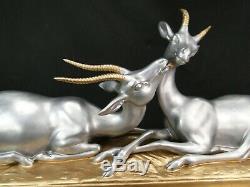 Louis Carvin Sublime Sculpture Art Deco Two Gazelles Signed Art Statue On Fonte