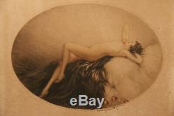 Louis Icart (1888-1950) Original Art Deco Naked Woman Burning In 1928 Signed Erotics Eve