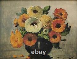 Louise Germain Baligot Art Deco Flower Bouquet original oil painting by Odin Lemaire