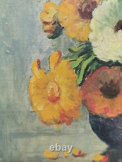 Louise Germain Baligot Art Deco Flower Bouquet original oil painting by Odin Lemaire