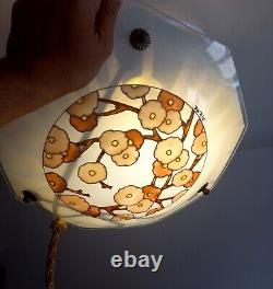 Lustre Suspension Glazed Glass Vasque Signed Art Deco