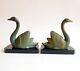 M. Leducq (1879-1955) Bookends Sculpture Geese Swans Signed Art Deco Spelter