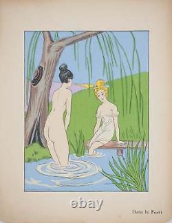 Maggy MONIER Art Deco, Bath in the Forest, Signed Lithograph and Stencil