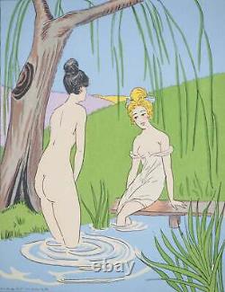 Maggy MONIER Art Deco, Bath in the Forest, Signed Lithograph and Stencil