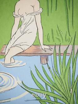 Maggy MONIER Art Deco, Bath in the Forest, Signed Lithograph and Stencil