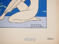 Maggy MONIER Art Deco, Bilitis, ancient poetess, signed lithograph