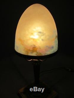 Marble Signed Bronze Lamp Siena Obus Glass Paste Müller Art Deco H41 CM