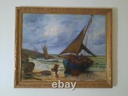 Marine Table Of Type Oil On Framed Canvas Signed Luc Marry 72cm90cm